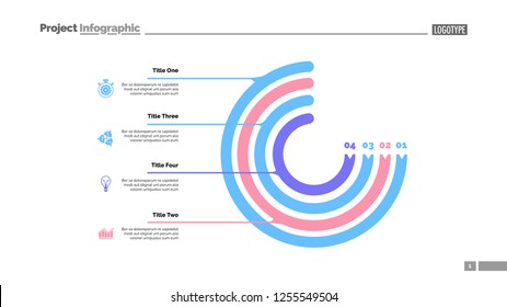 Circle chart with four elements. Process chart, option graph, diagram. Creative concept for infographics, presentation, project, report. Can be used for topics like management, workflow, marketing.
