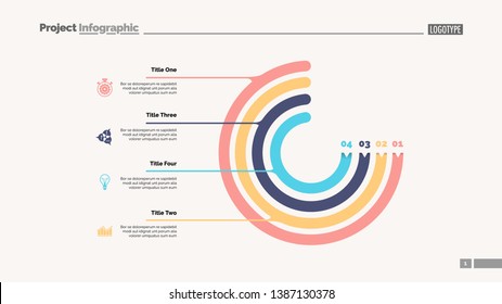 Circle chart with four elements. Process chart, option graph, diagram. Creative concept for infographics, presentation, project, report. Can be used for topics like management, workflow, marketing.