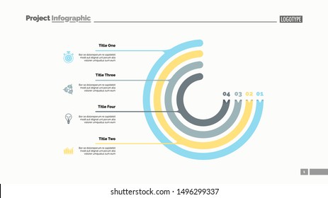 Circle chart with four elements. Process chart, option graph, diagram. Creative concept for infographics, presentation, project, report. Can be used for topics like management, workflow, marketing.