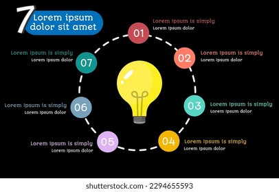 Kreisdiagramm-Infografik mit 7 Option. Für die Darstellung von Geschäftsdaten, Bericht, Workflow-Layout, Banner, Diagramm, Zahlenoptionen, Aufstockungsoptionen, Webdesign.
