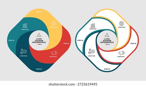 Conjunto de infografía de gráfico circular, Plantilla con 4 opciones para presentaciones. EPS editable de Vector