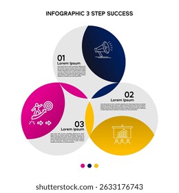 Circle chart infographic success template with 3 options for presentations. Vector illustration Eps