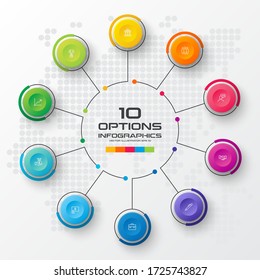 Circle chart infographic template with 10 options,Vector illustration.