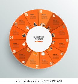 Circle chart infographic template with 12 options for presentations, advertising, layouts, annual reports