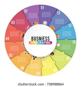 Circle chart infographic template with 12 options for presentations, advertising, layouts, annual reports