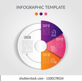 Circle chart infographic template with 3 steps for presentations, advertising, layouts, annual reports. Vector illustration