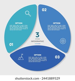 Circle chart infographic template with 3 options for presentations