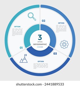 Circle chart infographic template with 3 options for presentations