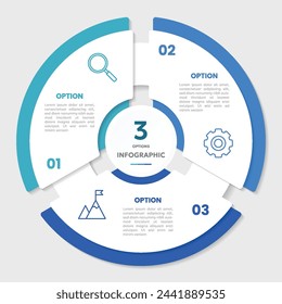 Circle chart infographic template with 3 options for presentations