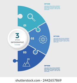 Circle chart infographic template with 3 options for presentations	