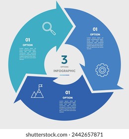 Circle chart infographic template with 3 options for presentations	