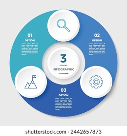 Circle chart infographic template with 3 options for presentations	