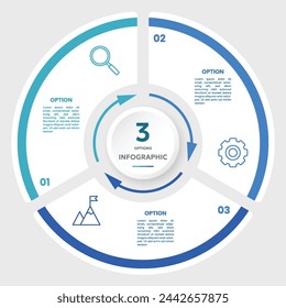 Circle chart infographic template with 3 options for presentations	