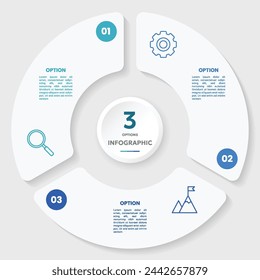 Circle chart infographic template with 3 options for presentations	