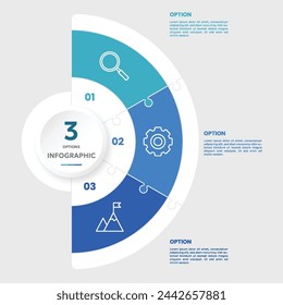 Circle chart infographic template with 3 options for presentations	