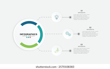 Circle chart infographic template with 3 options for presentations. vector illustration