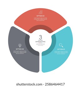 Circle chart infographic template with 3 options for presentations
