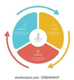 Circle chart infographic template with 3 options for presentations
