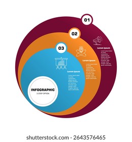 Circle chart infographic template with 3 options for presentations. Vector illustration Eps