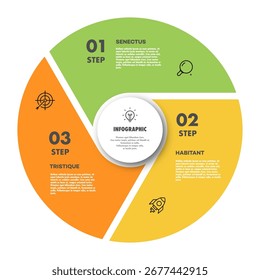 Circle chart infographic template with 3 step modern style for presentation, start up project, business strategy, theory basic operation, logic analysis. Venn diagram vector