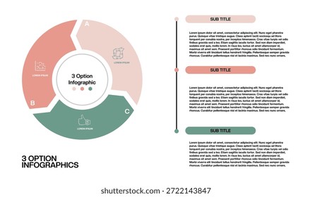 Circle chart infographic template with 3 options for presentations. Vector editable eps 
