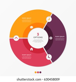 Circle chart infographic template with 3 options for presentations, advertising, layouts, annual reports. Vector illustration.