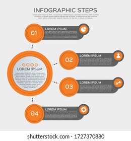 Circle chart infographic template with 4 options for presentations, advertising, layouts, reports. Flat Vector illustration.