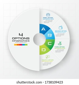 Plantilla de gráfico circular con 4 opciones,Ilustración vectorial.