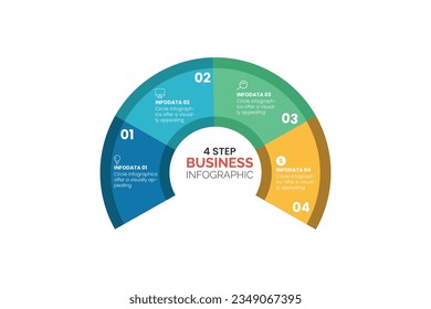 Circle chart infographic template with 4 options for presentations, advertising, layouts, annual reports. Vector illustration.