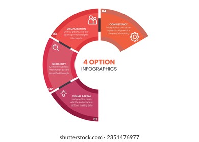 Circle chart infographic template with 4 options for presentations, advertising, layouts, annual reports. Vector illustration.