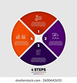 Circle chart infographic template with 4 options for presentations. Vector illustration Eps
