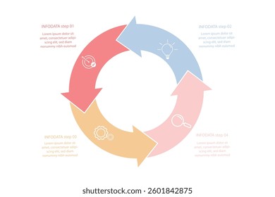 Circle chart infographic template with 4 options for presentations vector illustration.