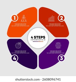 Circle chart infographic template with 4 options for presentations. Vector illustration Eps