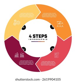 Circle chart infographic template with 4 options for presentations. Vector illustration Eps