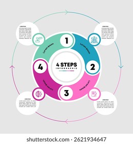 Circle chart infographic template with 4 options for presentations. Vector illustration Eps