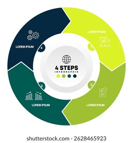 Circle chart infographic template with 4 options for presentations. Vector illustration Eps