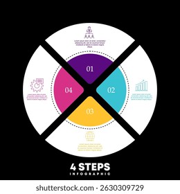 Plantilla de infografía de gráfico circular con 4 opciones para presentaciones de negocios. Ilustración vectorial Eps	
