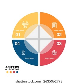 Circle chart infographic template with 4 options for strategy presentations. Vector Eps