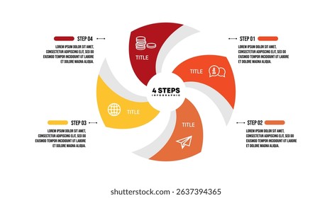 Circle chart infographic template with 4 options for strategy presentations. Vector illustration Eps