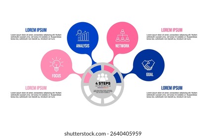 Circle chart infographic template with 4 options for strategy communications business presentations. Vector illustration Eps