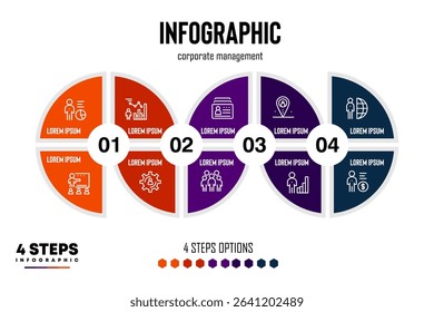 Circle chart infographic template with 4 options for presentations. Vector illustration Eps
