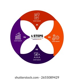 Kreisdiagramm Infografik Vorlage mit 4 Optionen für Präsentationen. Venendiagramm. Vektorgrafik Eps