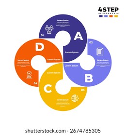 Modelo infográfico de gráfico circular com 4 opções para apresentações. Infográficos modernos. Eps de ilustração vetorial