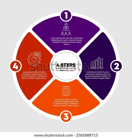 Circle chart infographic template with 4 options for presentations. Vector illustration Eps