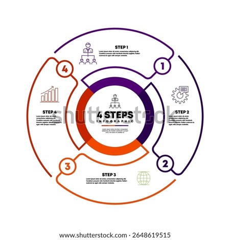 Circle chart infographic template with 4 options for presentations. Vector illustration Eps