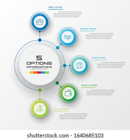 Circle chart infographic template with 5 options,Vector illustration.
