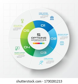 Circle chart infographic template with 5 options,Vector illustration.