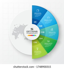 Circle chart infographic template with 5 options,Vector illustration.