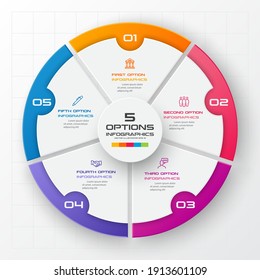 Circle chart infographic template with 5 options,Vector illustration.