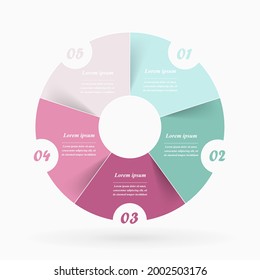 Plantilla de gráfico circular con 5 opciones para presentaciones, publicidad, diseños, informes anuales. Ilustración vectorial.